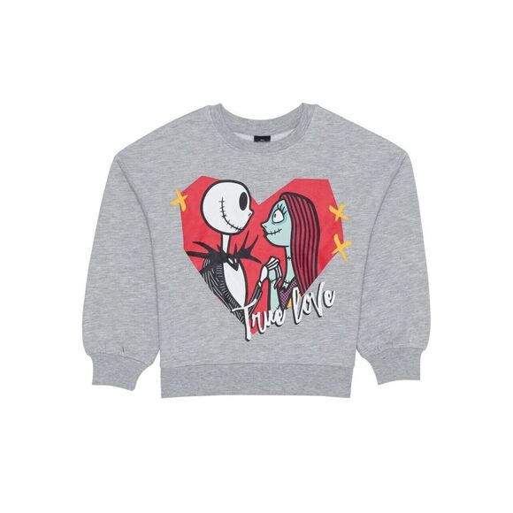 Nightmare Before Christmas Valentines Gray Sweat Shirt Girls 7/8 NWT - Picture 1 of 1